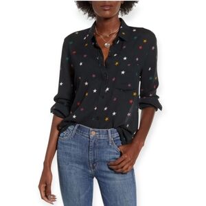 Rails Rocsi Rayon Button Up in Black Onyx With Rainbow Stars Size XS